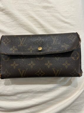 Louis Vuitton Monogram Canvas Flap Wallet — Dark Brown with Gold Hardware